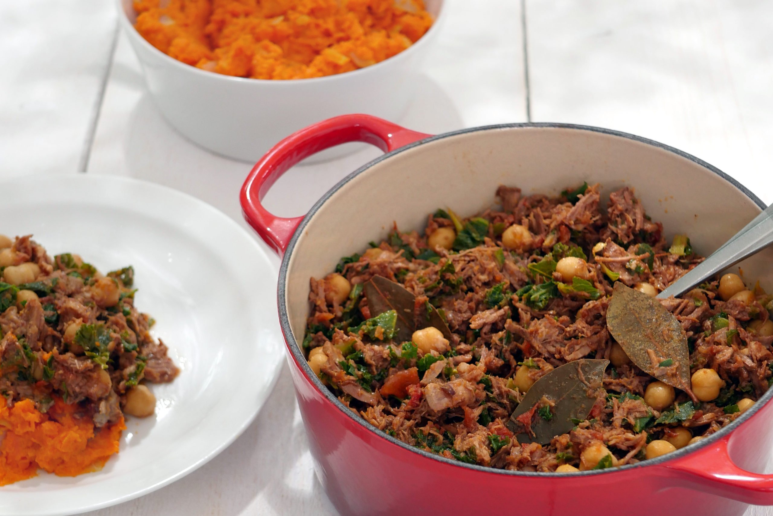 Beef stew with kale and chickpeas