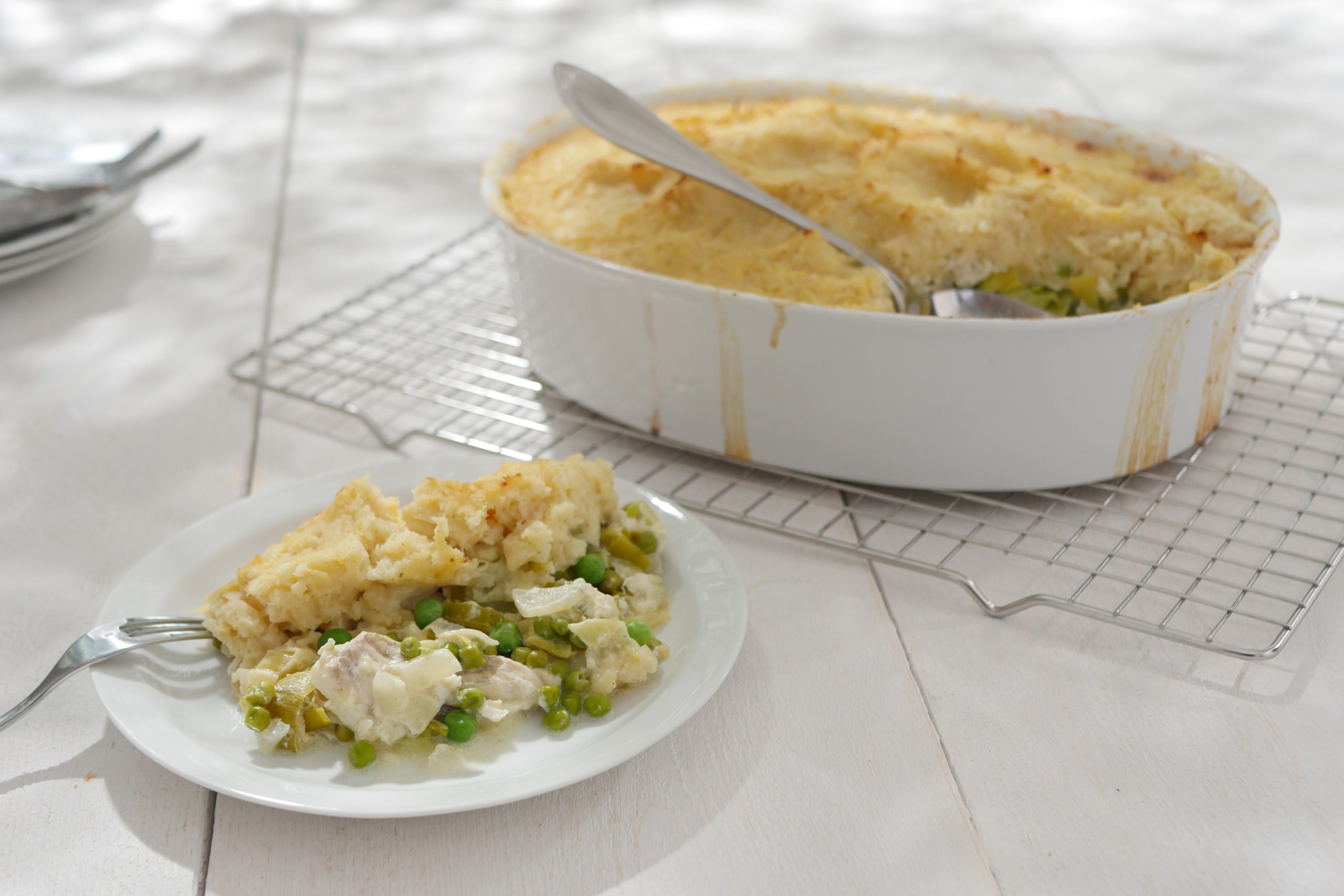 White fish bake with celeriac mash