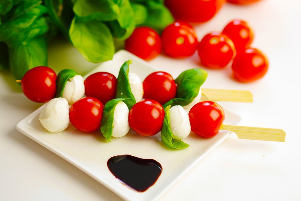 Tomato & mozzarella skewers
